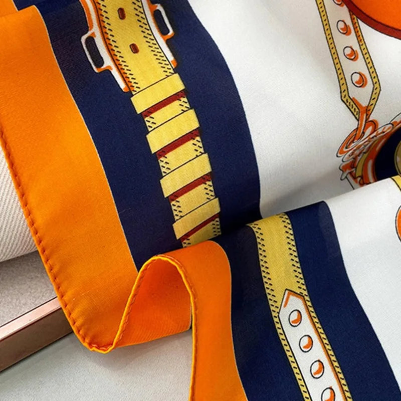 Luxury Chain Print Silk Square Scarf - Soft Satin Neckerchief