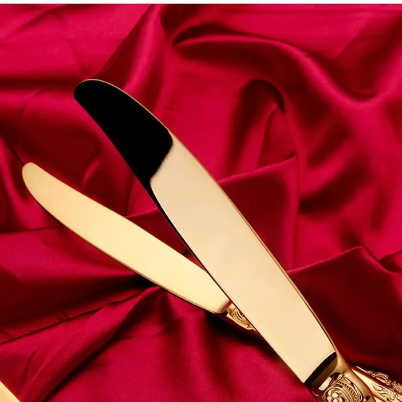 Elegant Vintage Gold Flatware Set - Stainless Steel Luxury