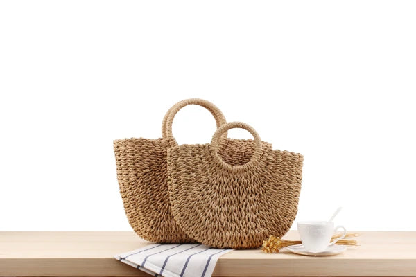 Elegant Women's Straw Tote - Handmade Beach Weaver