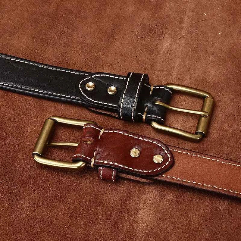 3.8CM Men High Quality Genuine Leather Belt Luxury Designer Brass Pin Buckle Belts Pure Thick Cowskin Strap Male Jeans for Man
