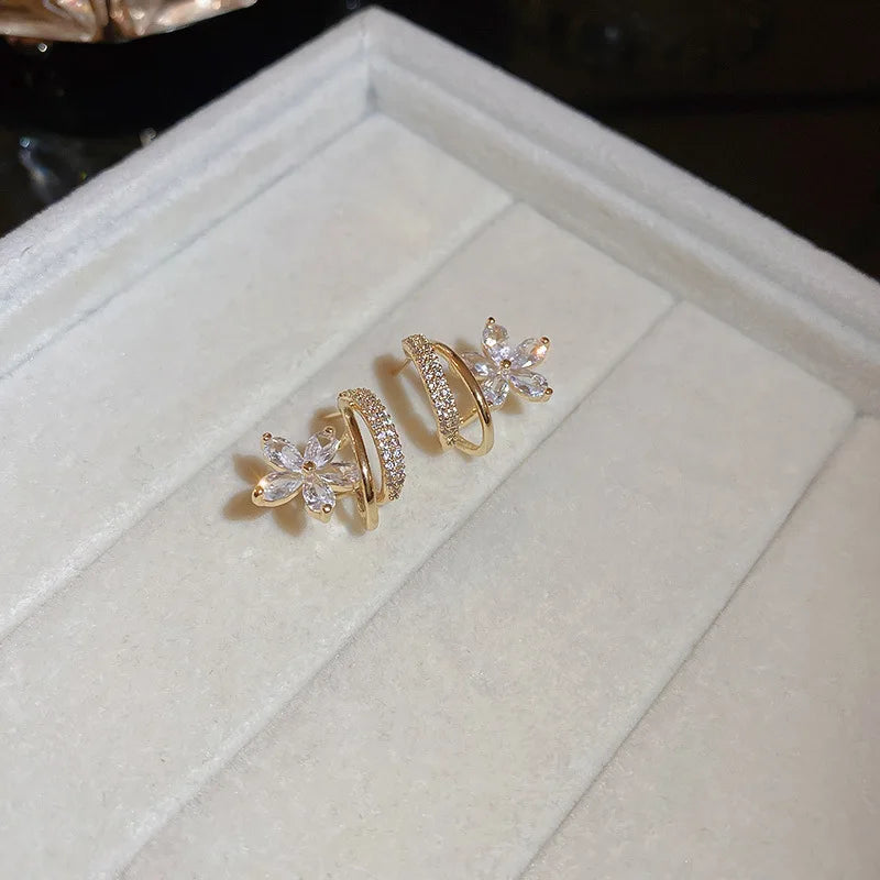 Luxury Crystal Flower Stud Earrings - Elegant Floral Design