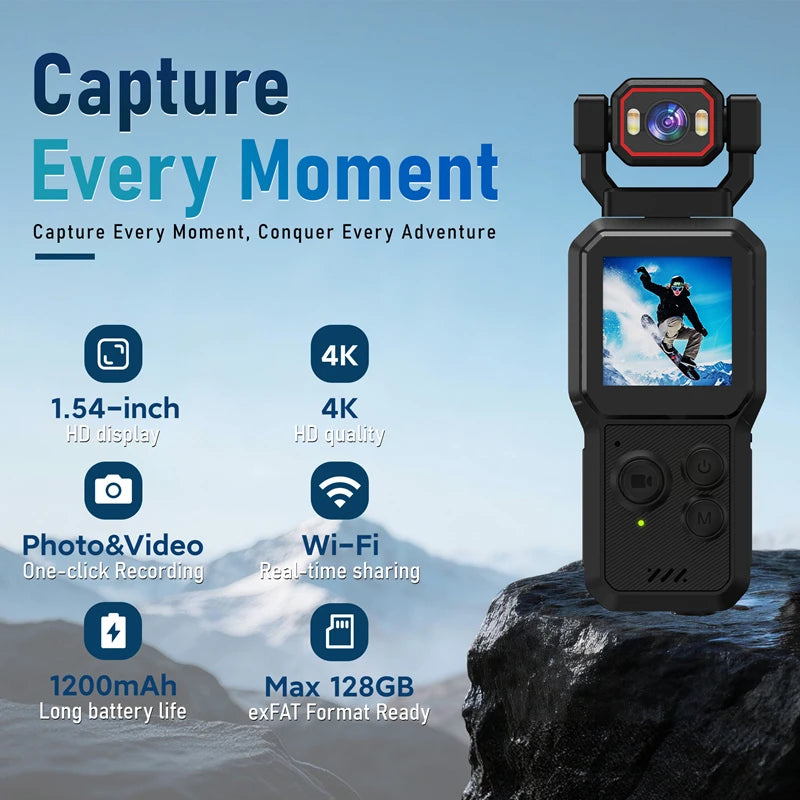 Professional 4K Action Camera - Rotating Lens & Wi-Fi