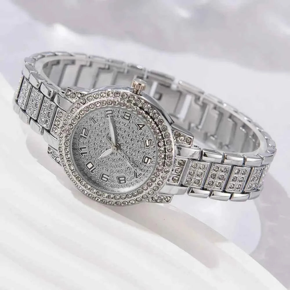 Elegant Crystal Wristwatch & Rhinestone Bracelet Set