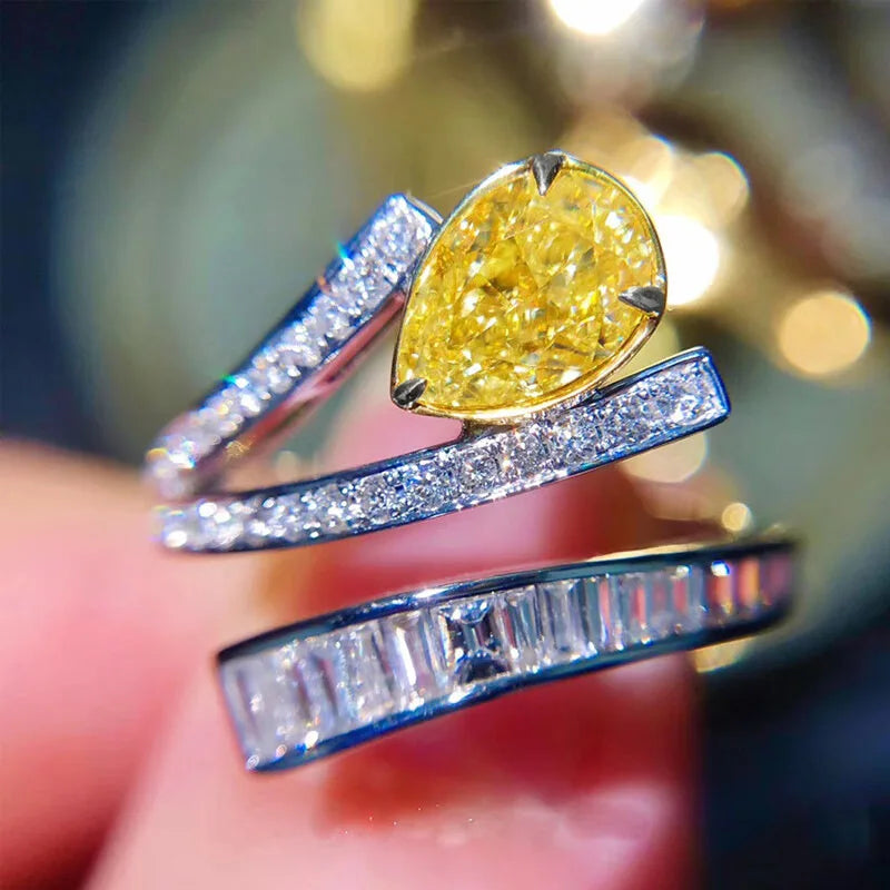 Elegant Yellow Cubic Zirconia Ring - Luxury Fashion Jewelry