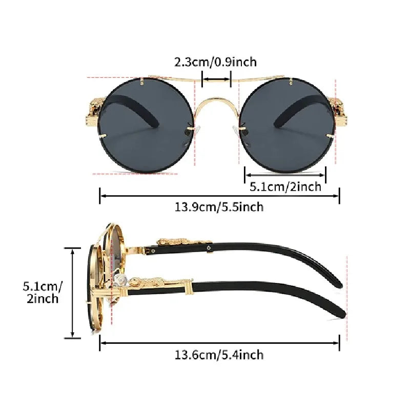 Classic Retro Leopard Head Men's Driving Metal Round Frame