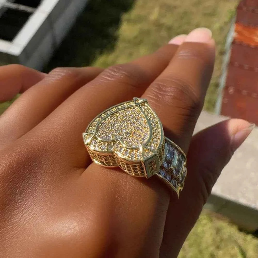 Elegant Iced Out Heart Engagement Ring - Gold & Silver