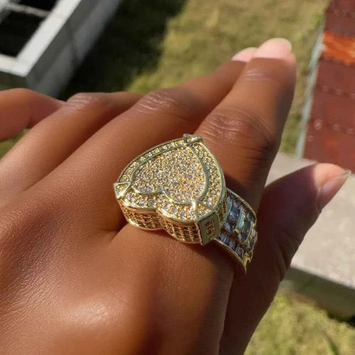 Elegant Iced Out Heart Engagement Ring - Gold & Silver
