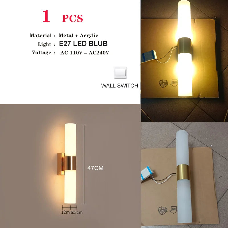 Luxury Gold Glass Wall Sconce - Elegant LED 12W Lighting