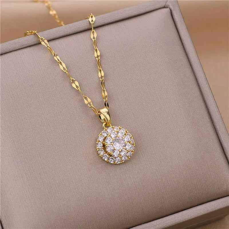 Elegant Zircon Crystal Stainless Steel Necklace