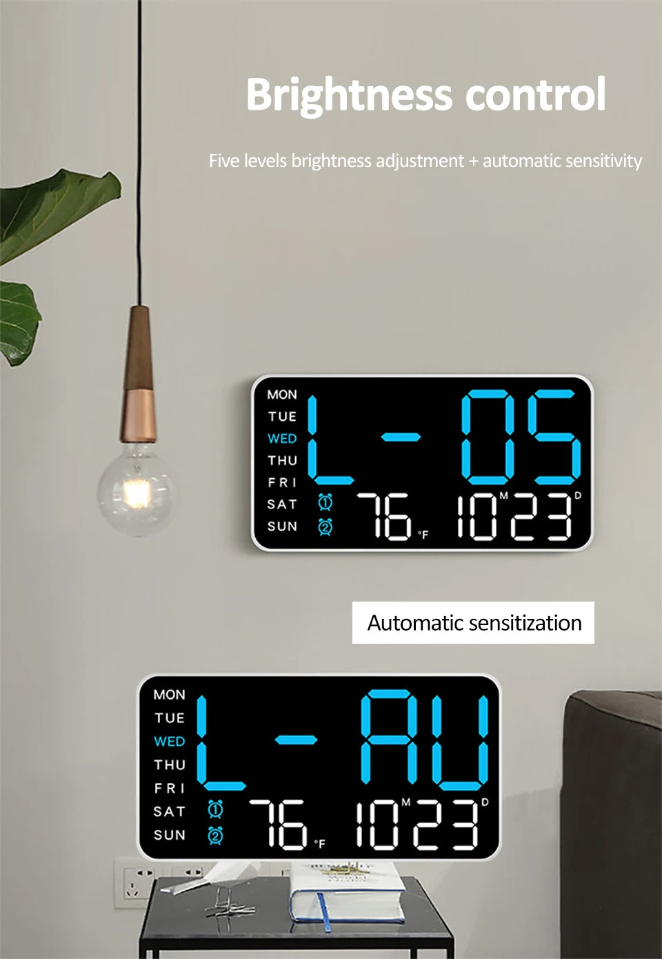 Premium Large Digital Wall Clock - Remote Control & Dual Alarms