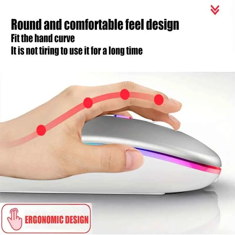 Wireless Mouse 2.4GHz Bluetooth Rechargeable Mouse Quiet Ergonomic Gaming Mouse With USB Backlight 1600DPI Mouse For PC Laptops