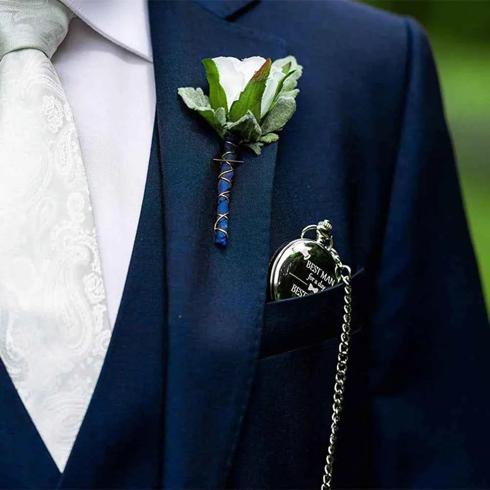 Exquisite  "Best Man for a Day"Black Quartz Movment Pocket Watch Men Fans Souvenir Clock with 80cm Neck Chain Watch Best Man Gif