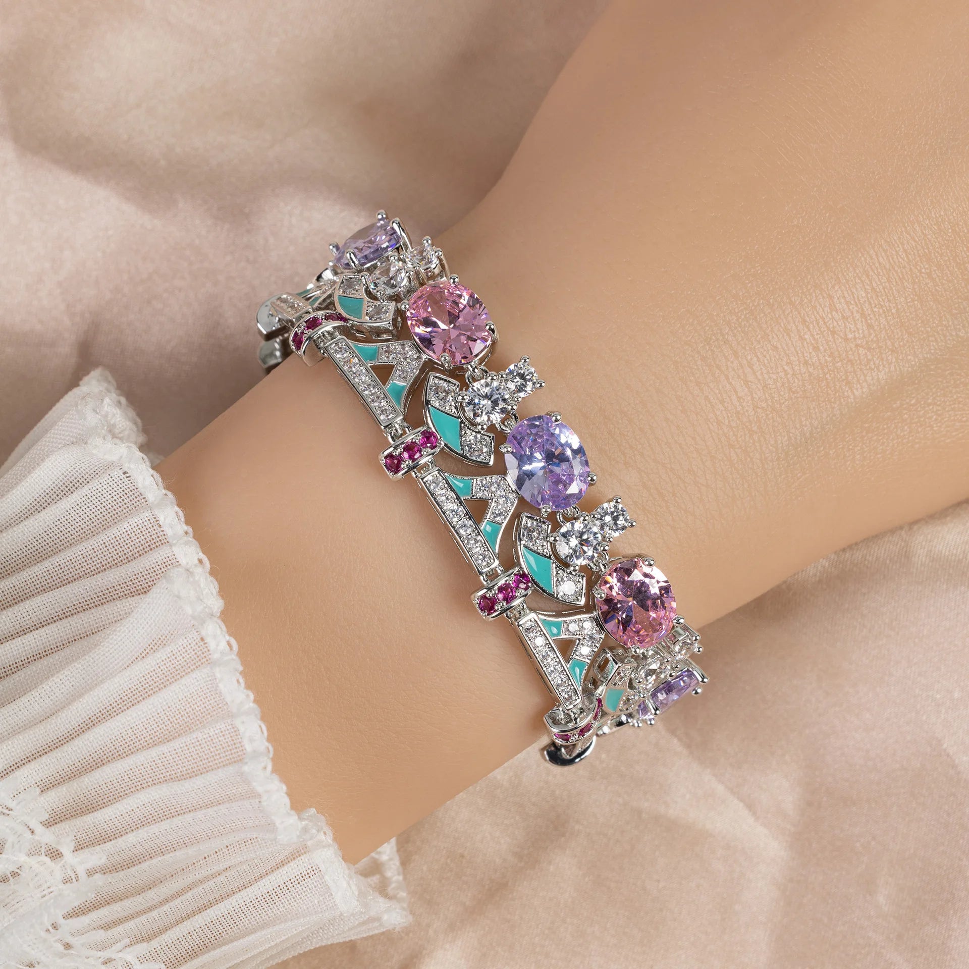 Elegant Multicolor Cubic Zirconia Bracelet - Women's Premium Jewelry Set