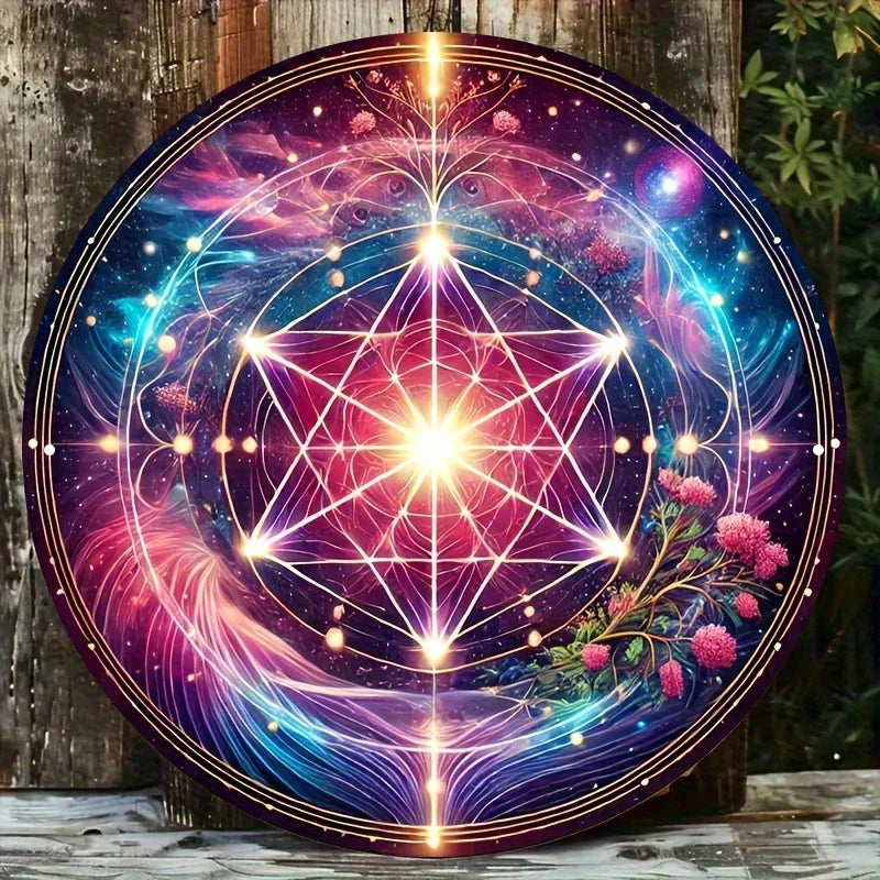 Flower of Life metal sign - 8 inch round sacred geometry wall art for meditation and yoga decor
