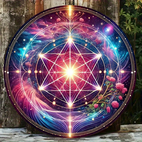 Flower of Life metal sign - 8 inch round sacred geometry wall art for meditation and yoga decor