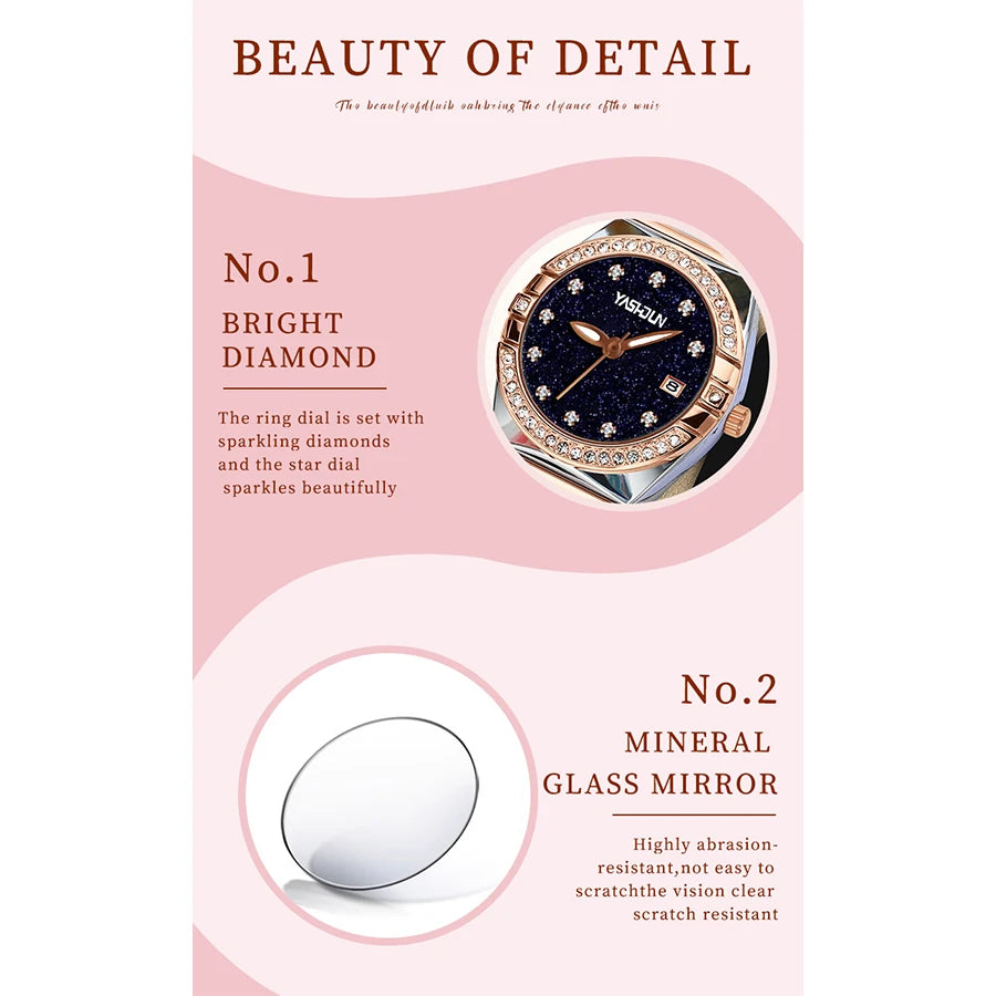 Elegant Ladies Quartz Watch - Waterproof Rose Gold Steel