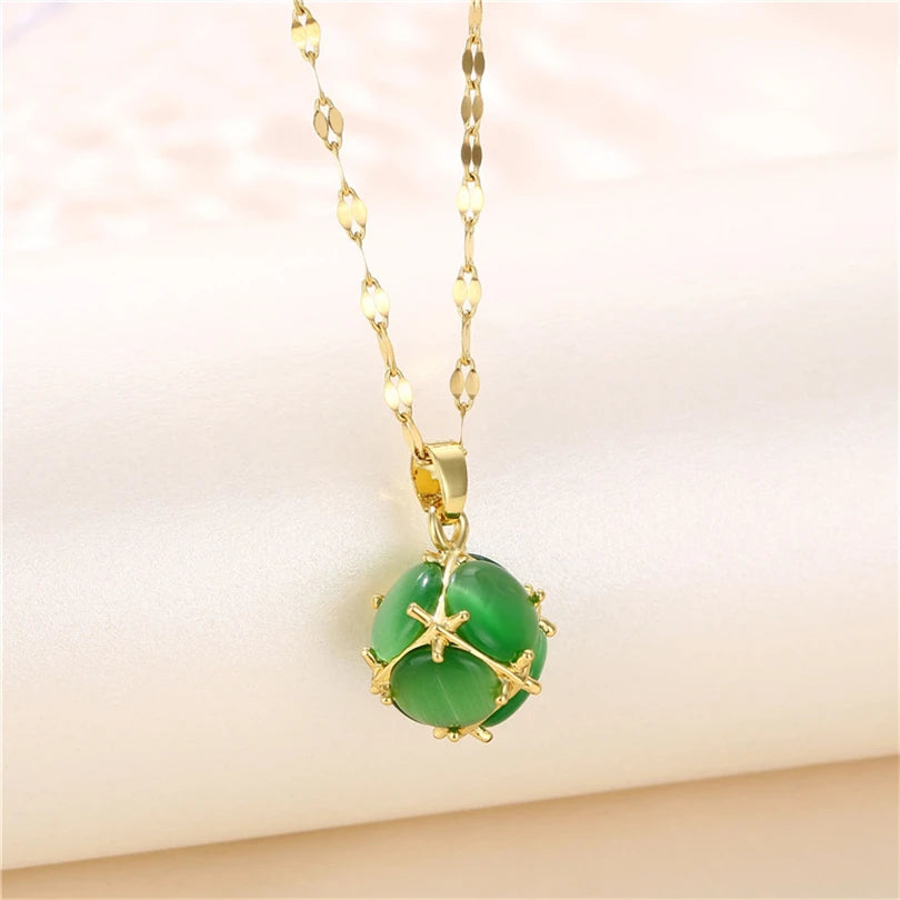 Elegant Zircon Crystal Necklace - Stainless Steel Clavicle Chain