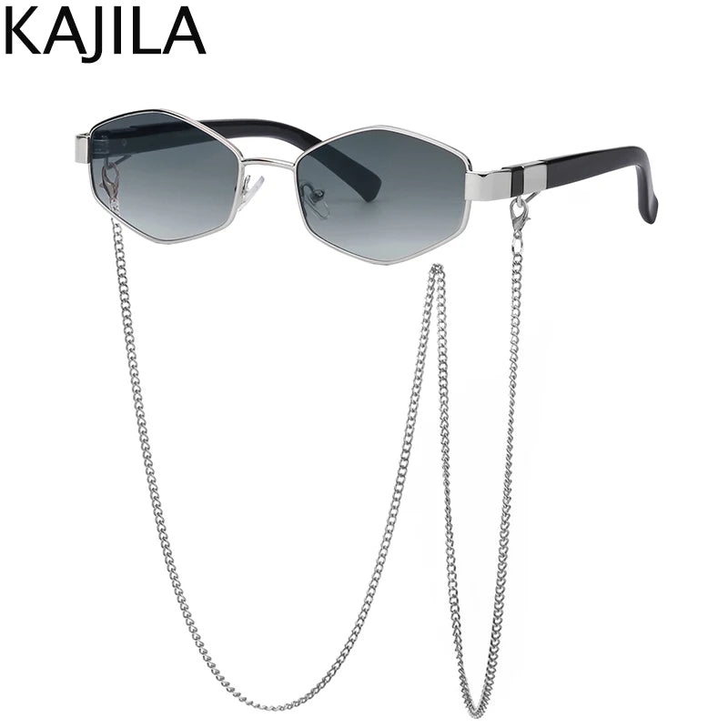 Luxury Hexagon Sunglasses with Chain - Designer Shades