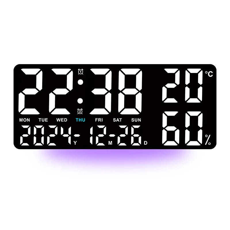 Premium Large Digital Wall Clock - 7-Color Mood Light & Dual Alarm