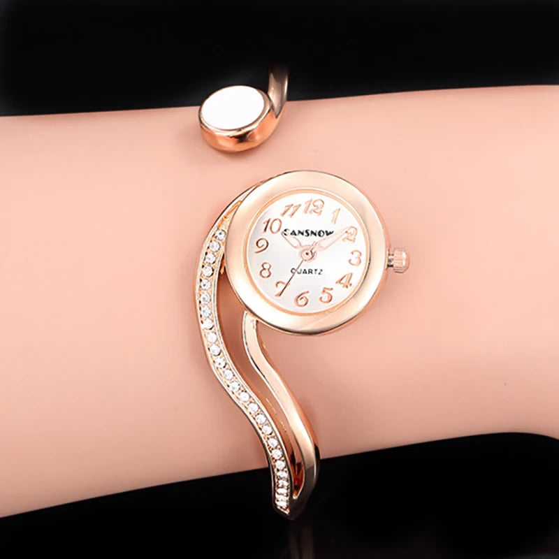 Elegant Ladies Quartz Watch - Rhinestone Stainless Steel
