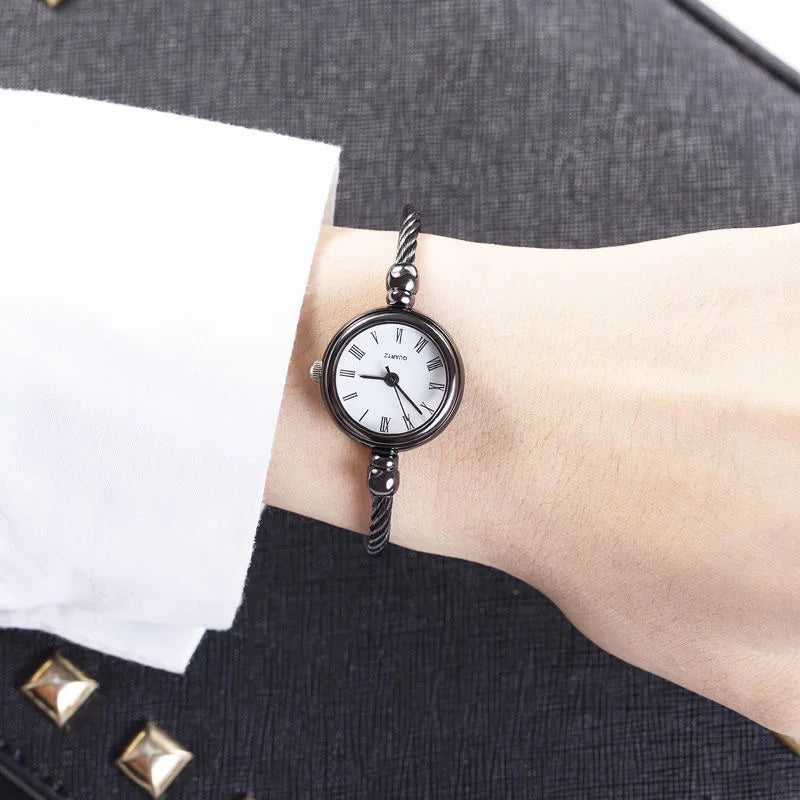 Elegant Small Gold Bangle Watch - Retro Stainless Steel Quartz