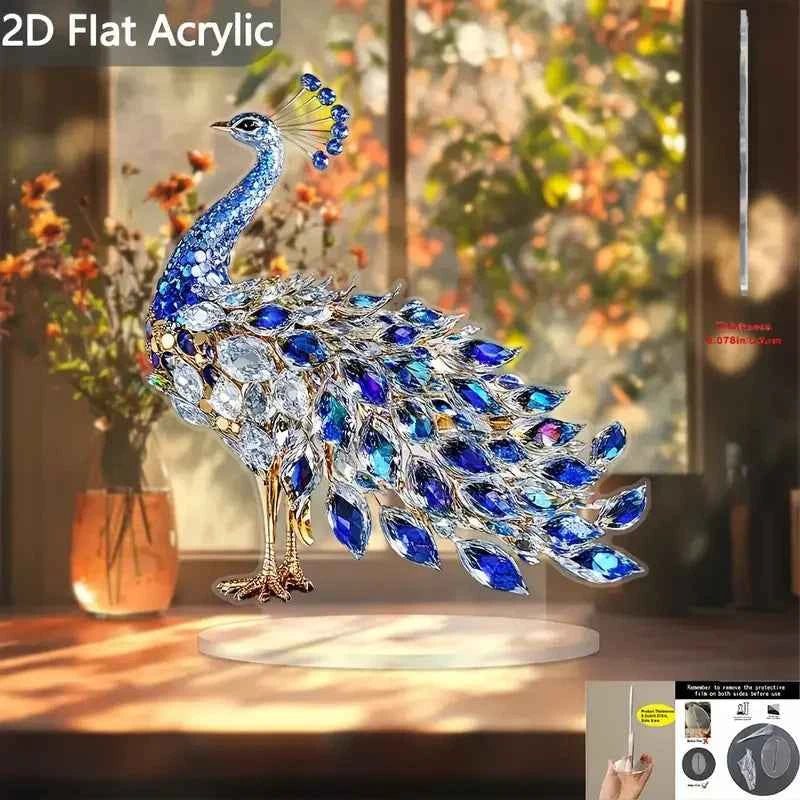 Elegant Crystal Peacock Ornament - Luxury Acrylic Decor