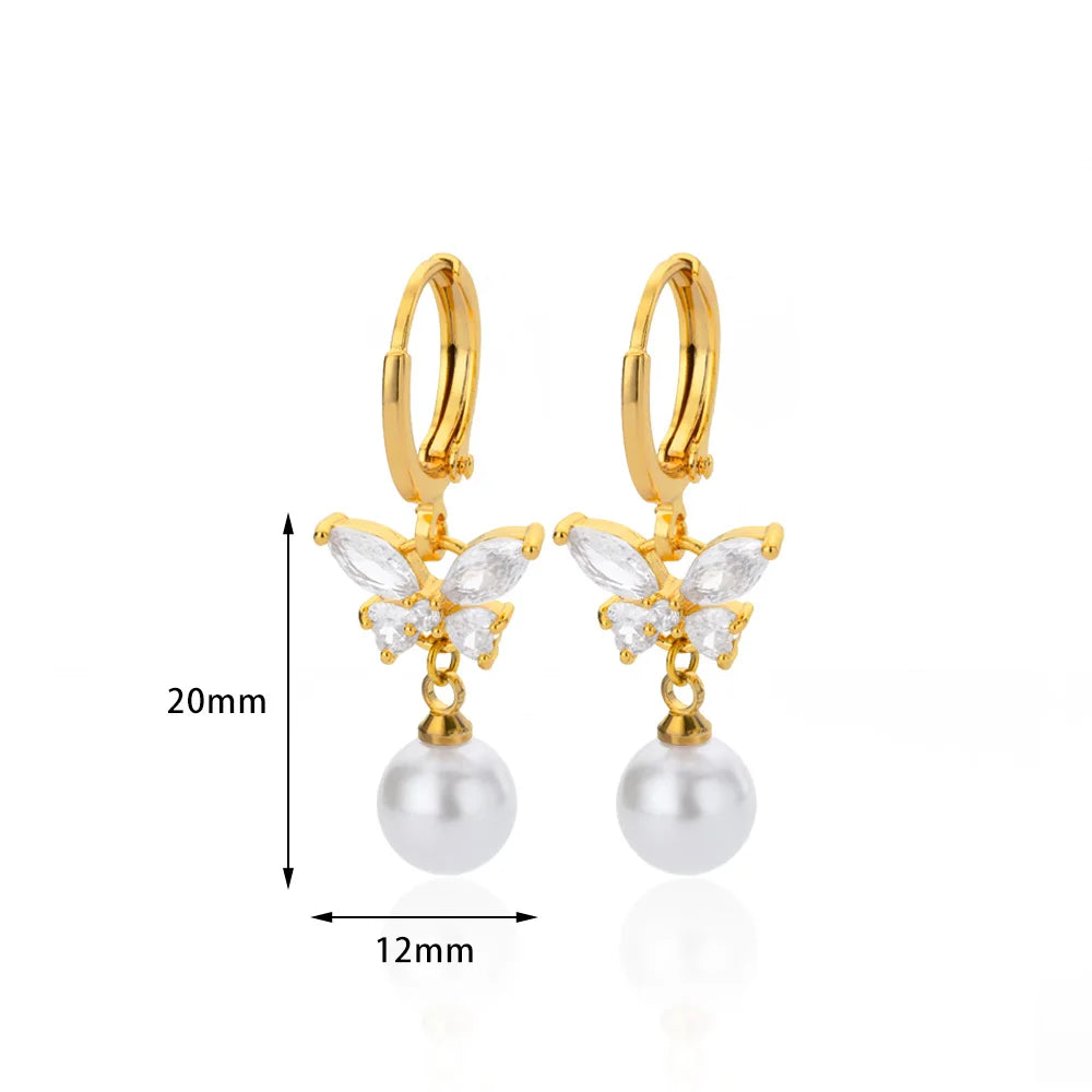 Luxury Butterfly Pearl Earrings - Gold Plated Zircon Jewelry