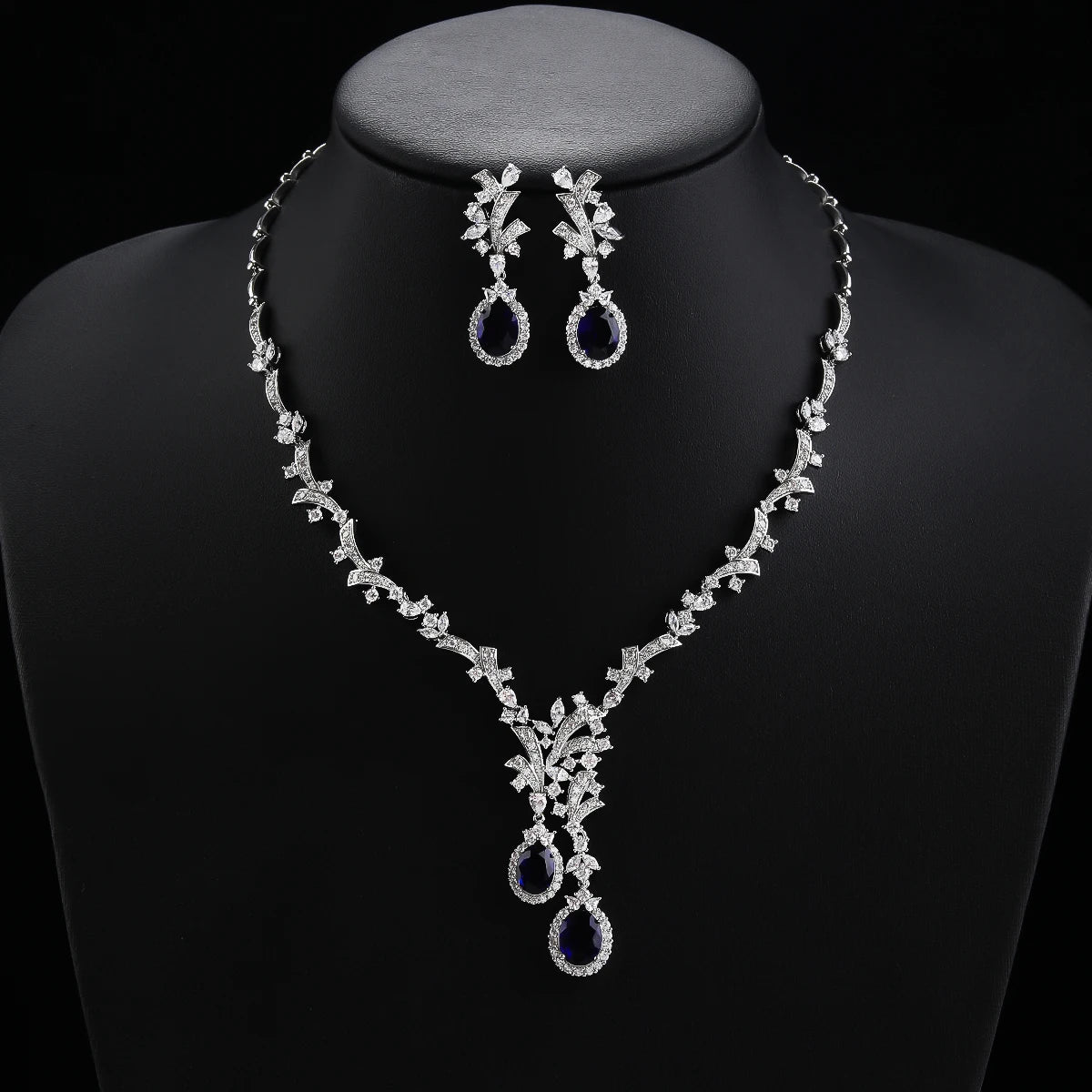 Elegant Zirconia Wedding Jewelry Set - Silver Color