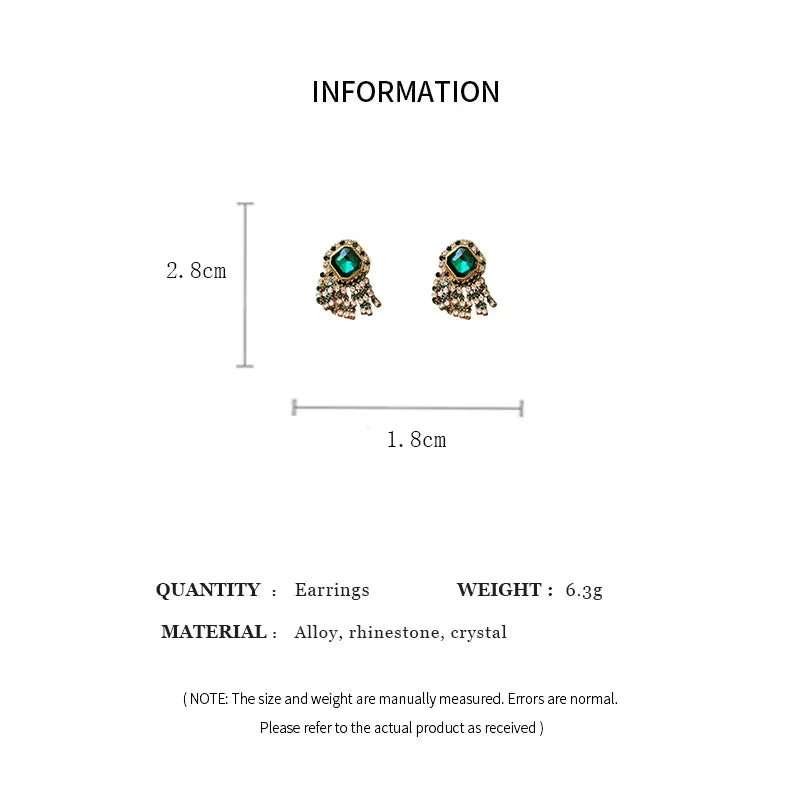 Luxury Emerald Crystal Tassel Earrings - Vintage Geometric