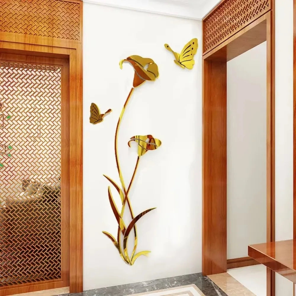 Elegant Butterfly Lily Wall Decals - Acrylic Mirror Art