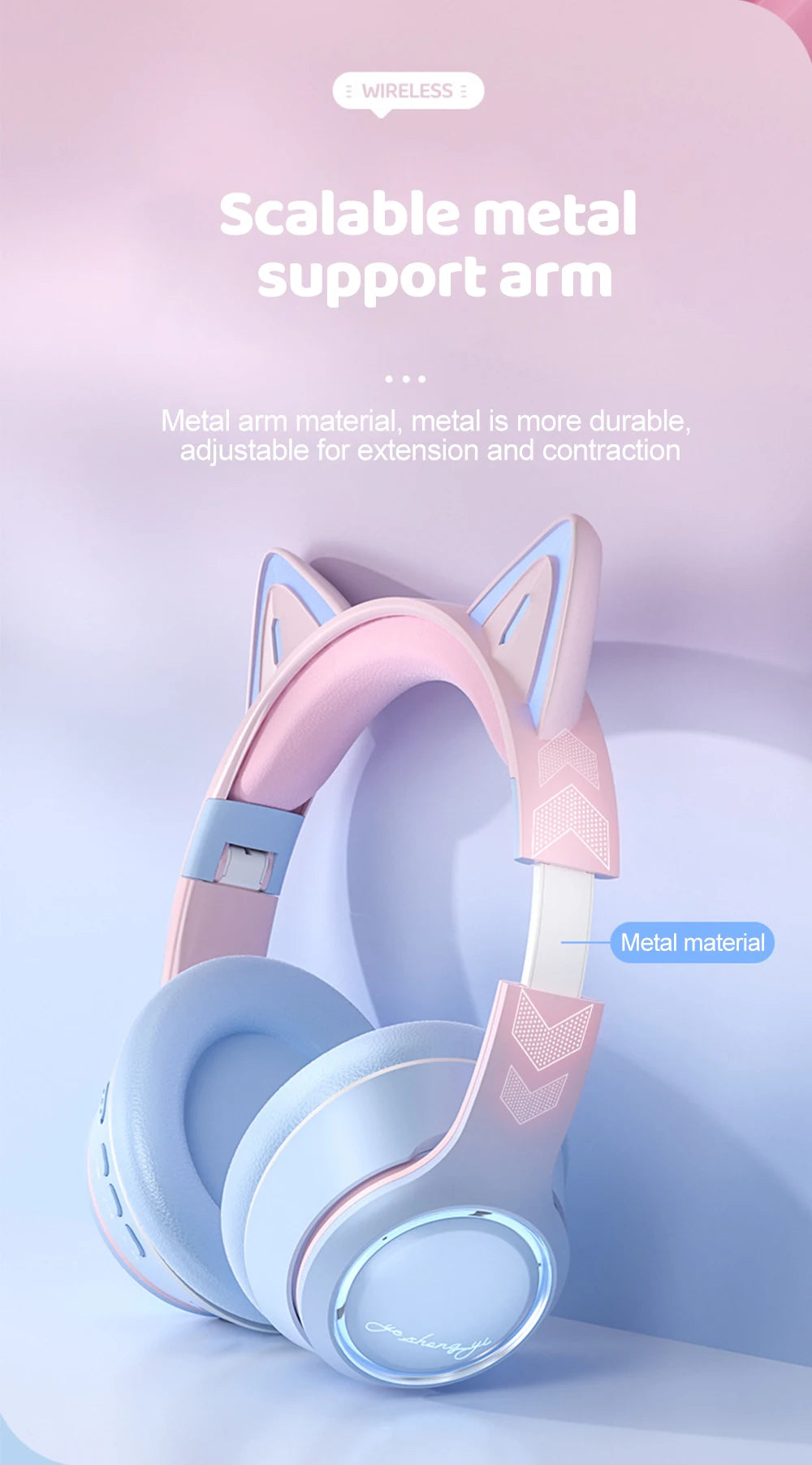 Premium RGB Cat Ear Headphones - Wireless Bluetooth 5.3 & Mic