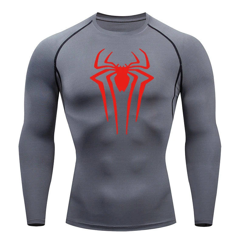 Spider Print Long Sleeve Compression Shirt - Athletic Baselayer