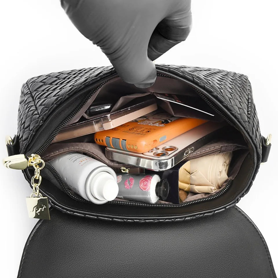 Designer Knitting Handbag - Elegant PU Leather