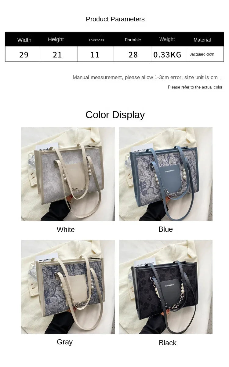 Elegant Large Capacity Tote Bag with Pearl Chains
