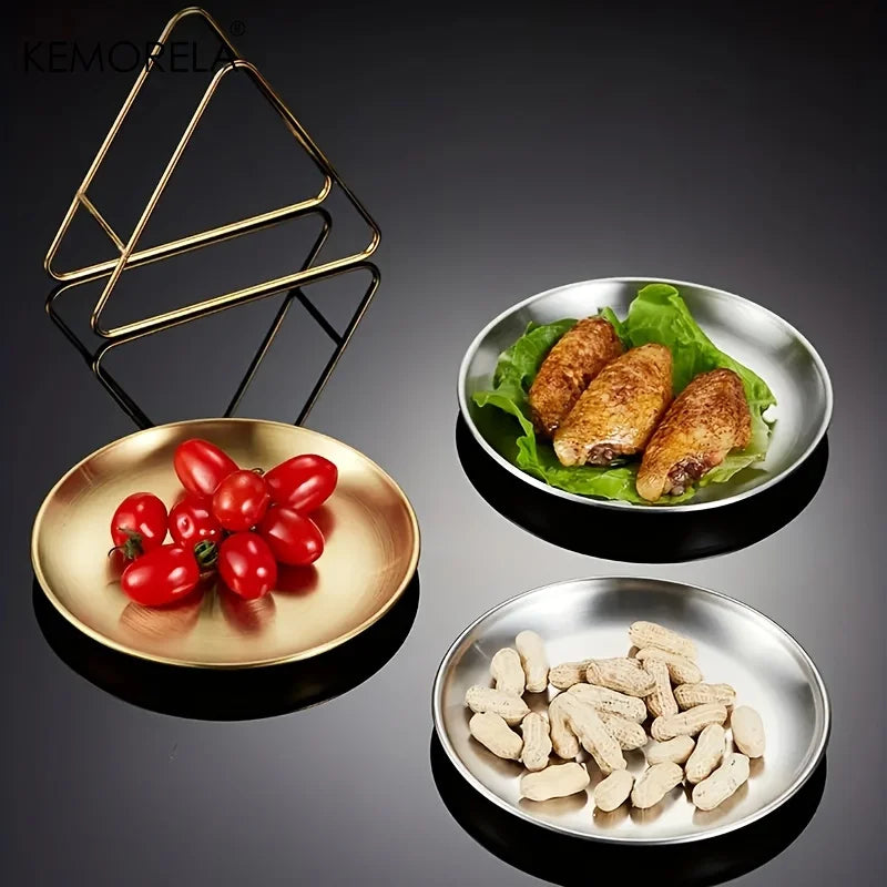 Premium Stainless Steel Camping Plates - 6-Piece Set with Rack