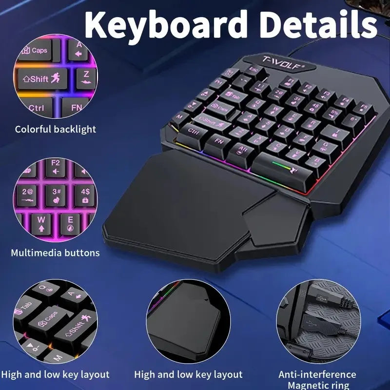 Premium Gaming Keyboard Mouse Set - 40-Key One-Handed RGB