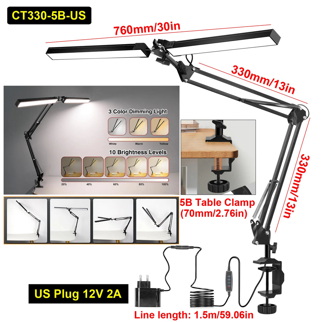 Premium LED Desk Lamp with Clamp - Auto Dimming & Bright