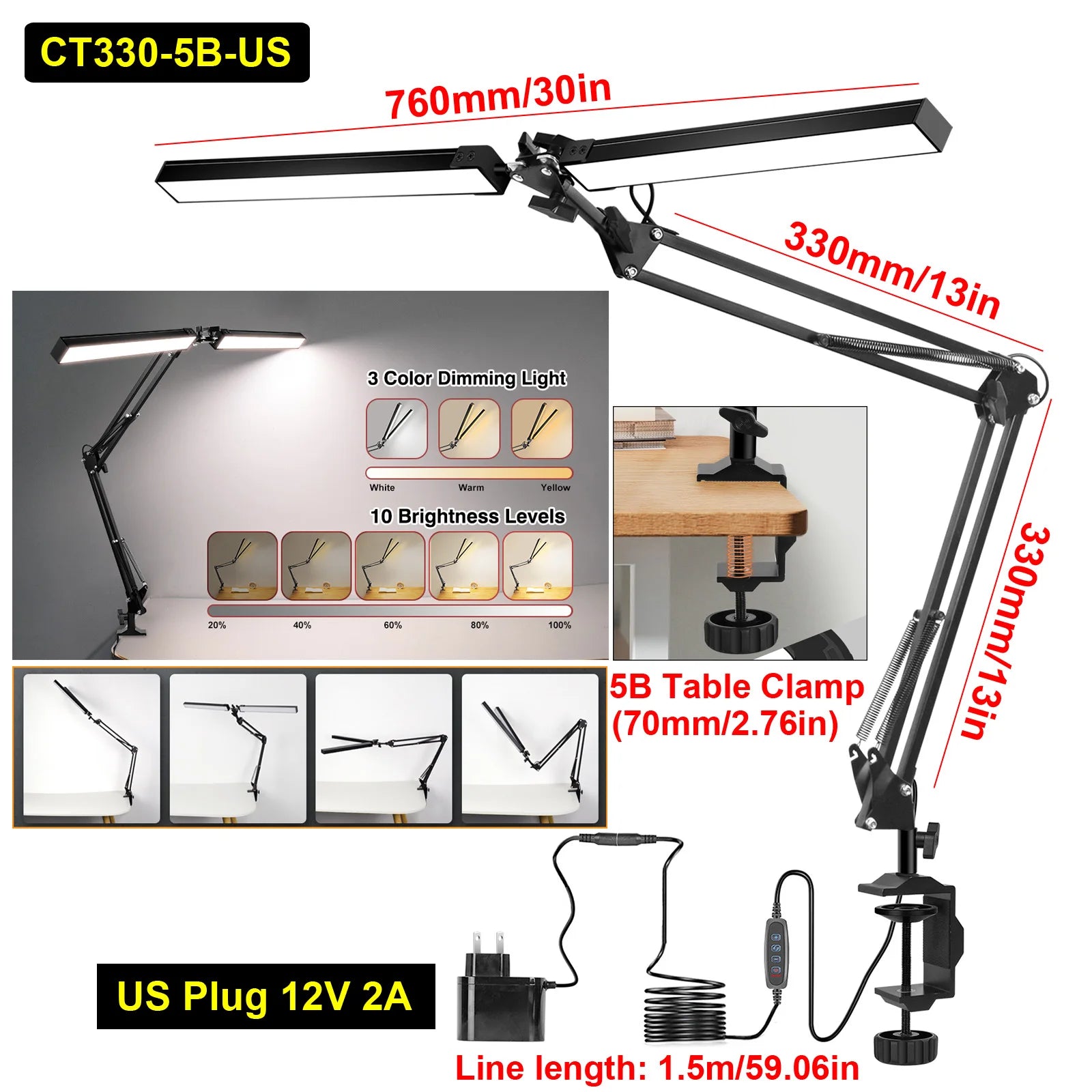 Premium LED Desk Lamp with Clamp - Auto Dimming & Bright