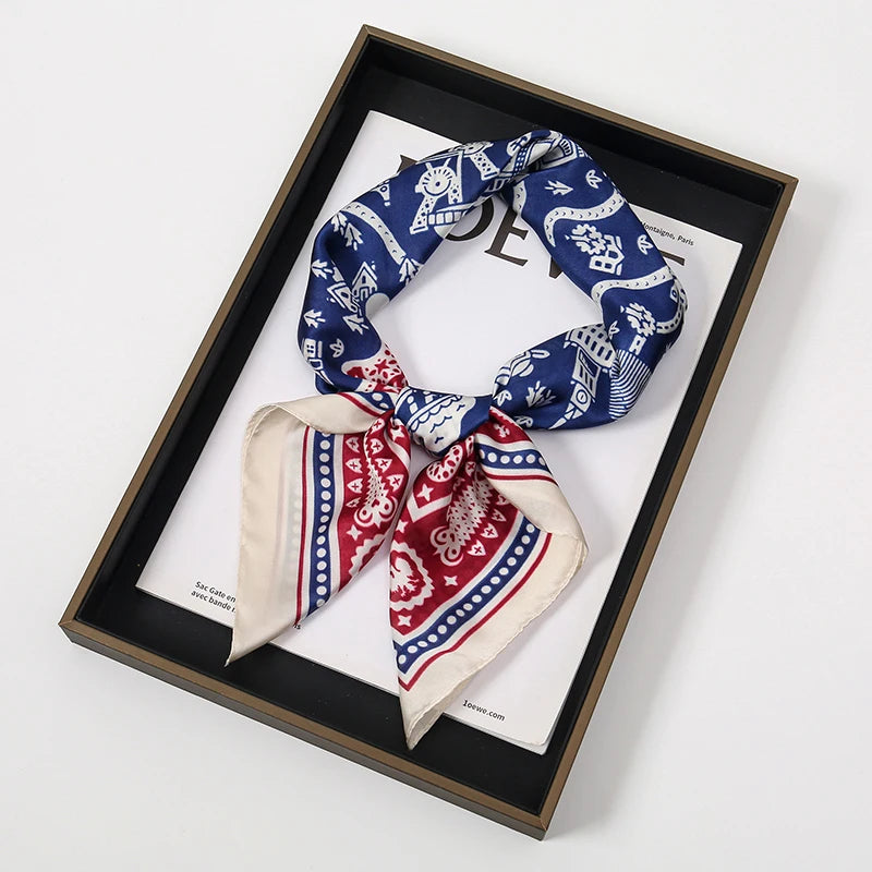 Luxury Silk Square Scarf - Elegant Satin Print Neck Wrap