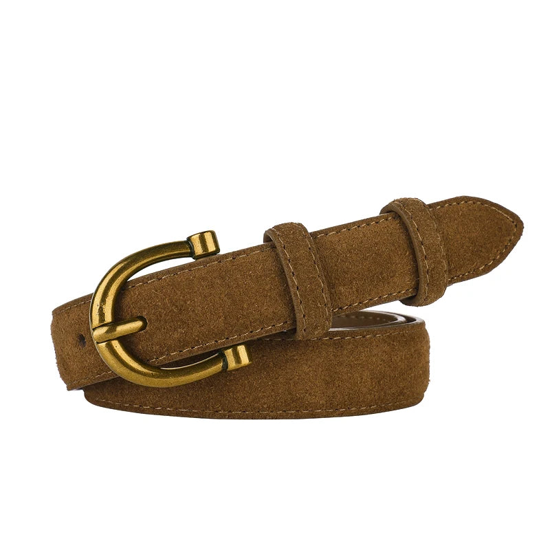 Luxury Suede Belt for Women - Gold Pin Buckle