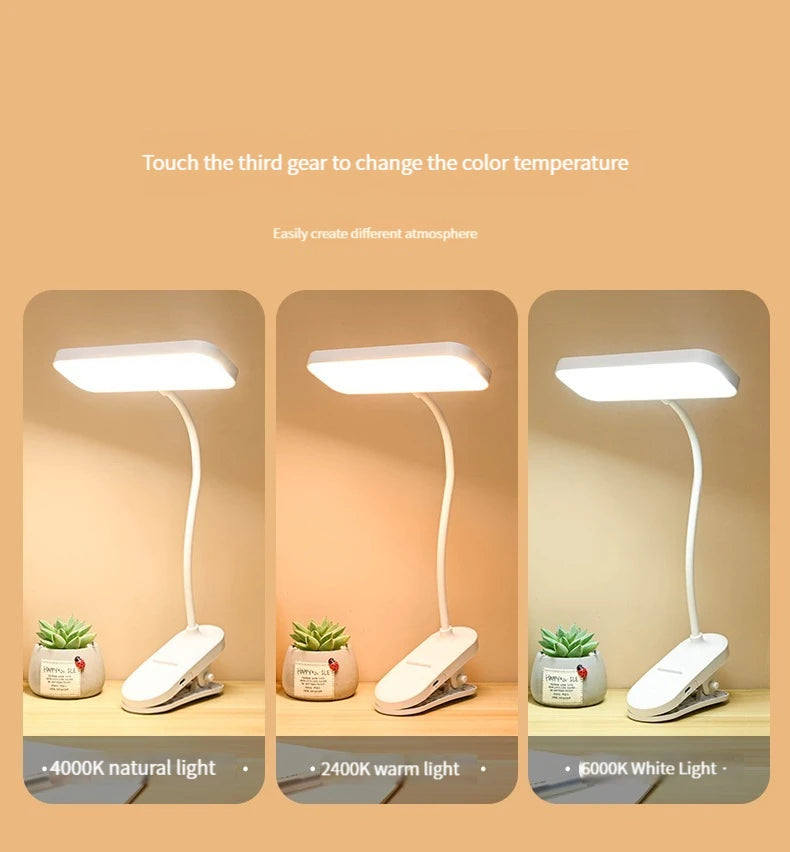 Premium LED Clip-On Desk Lamp - 3 Color & Touch Control