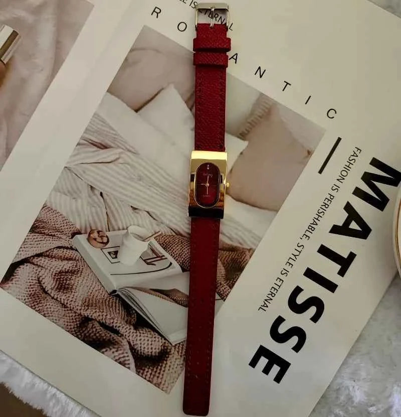 Elegant Ladies Rectangular Quartz Watch - Leather Strap