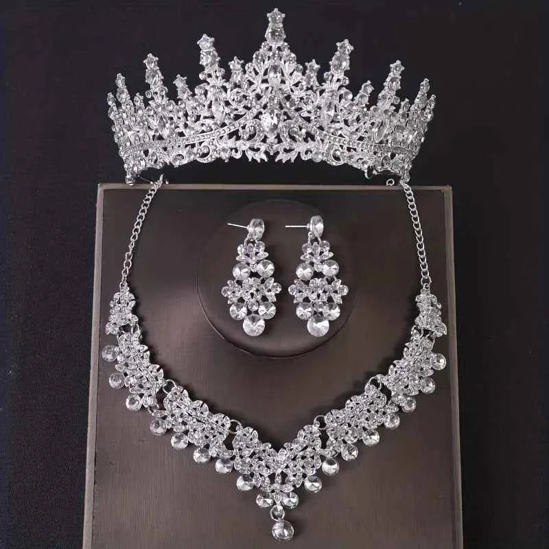 Elegant Crystal Crown Necklace & Earring Bridal Set
