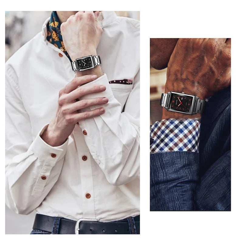 Elegant Men's Rectangle Watch - Stainless Steel Quartz