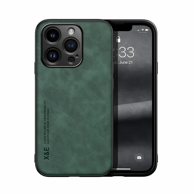 Luxury Leather iPhone Case with Metal Plate & Car Mount