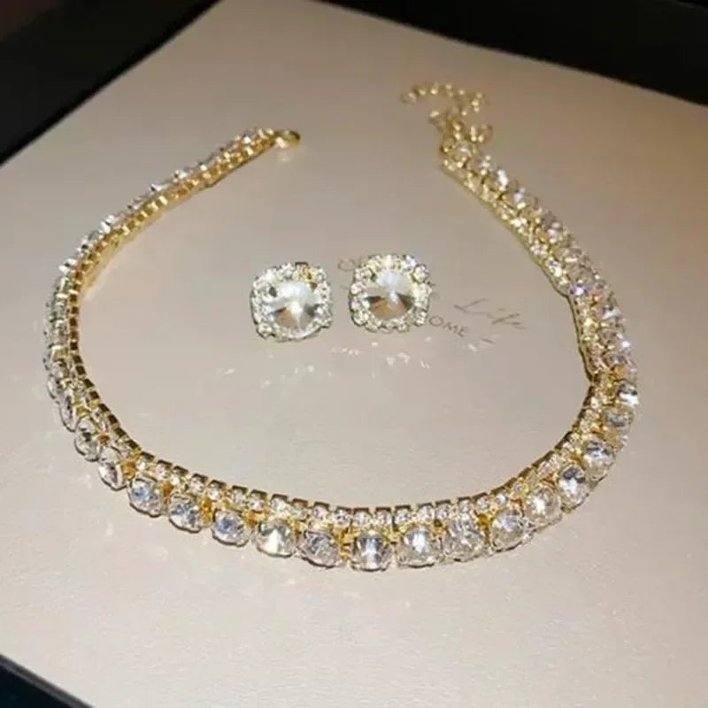 Elegant Crystal Jewelry Set - Luxury Necklace & Earrings