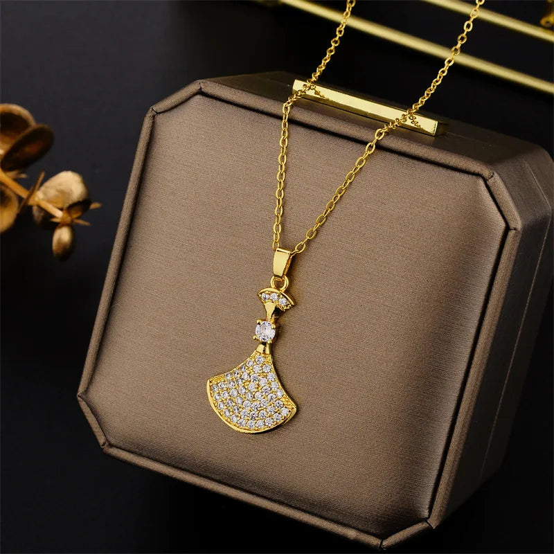 Elegant Zircon Crystal Necklace - Stainless Steel Clavicle Chain