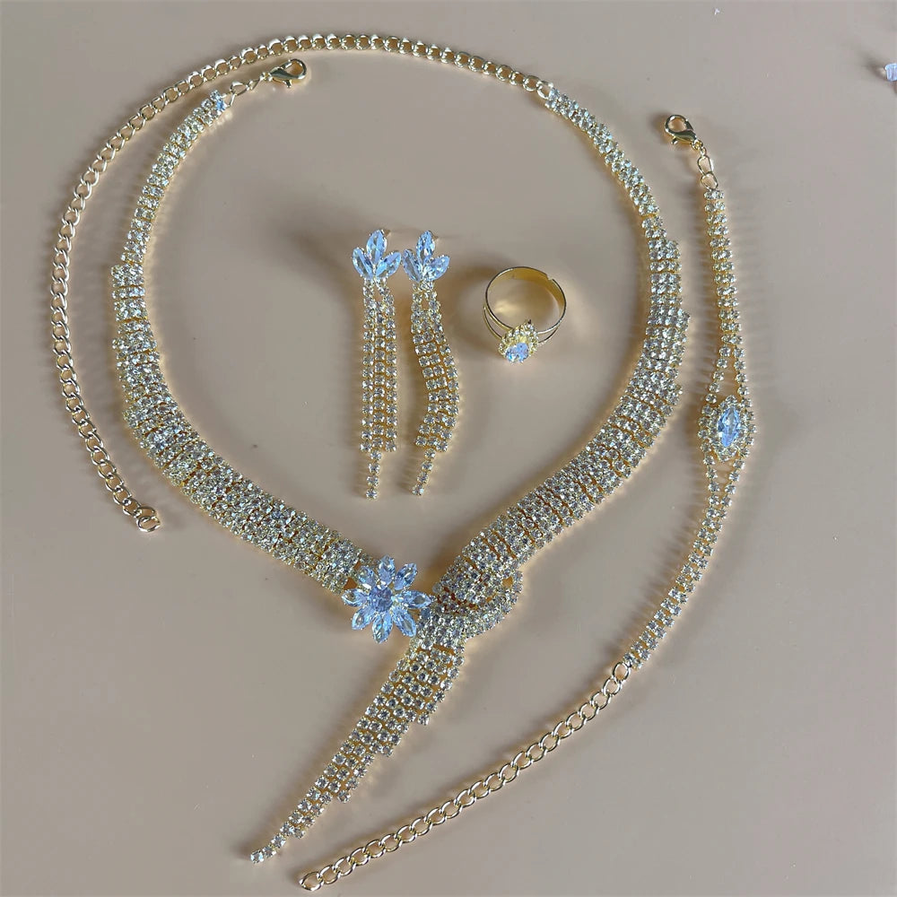 Elegant Crystal Tassel Wedding Jewelry Set - Silver & Gold