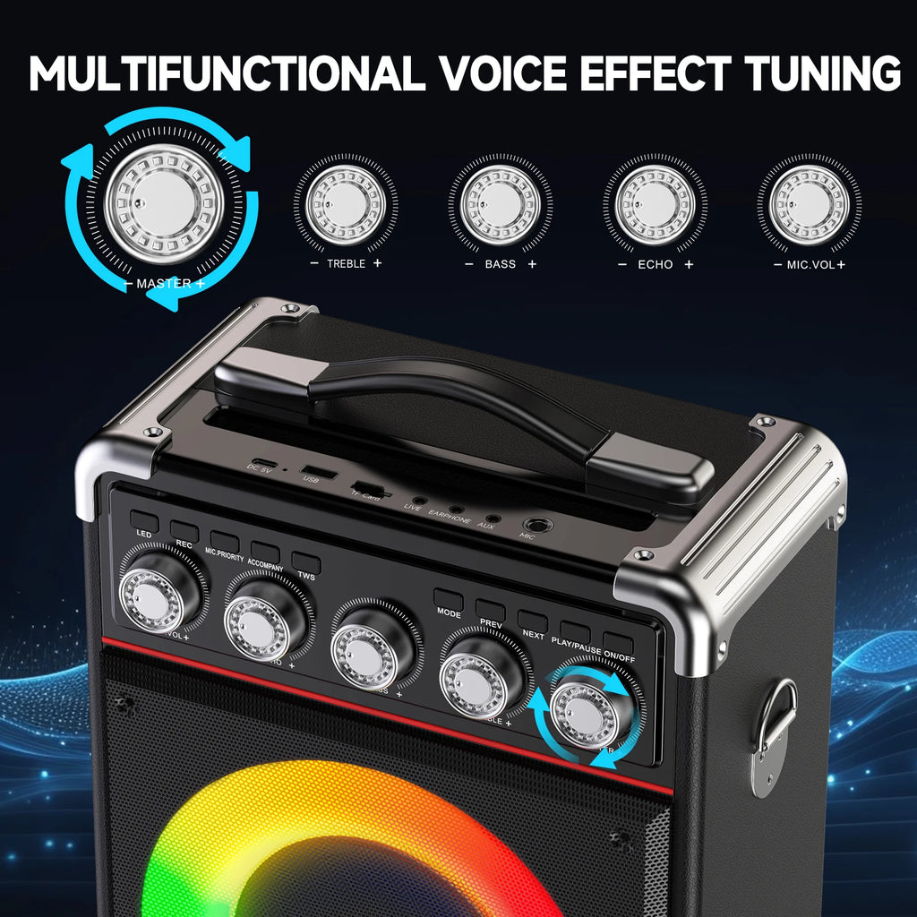 Portable Bluetooth Speaker with 2 Microphones & LED Lights