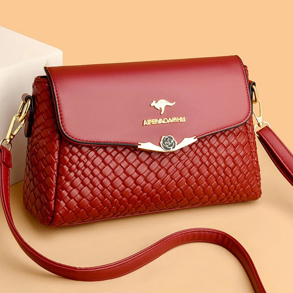Designer Knitting Handbag - Elegant PU Leather